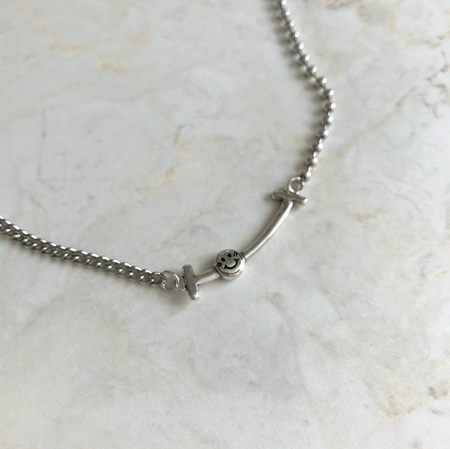925 Sterling Silver Smiley Face Chain Necklace