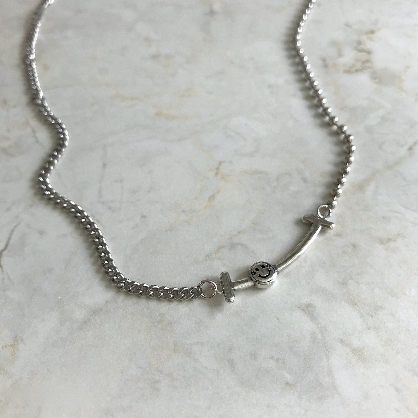 925 Sterling Silver Smiley Face Chain Necklace