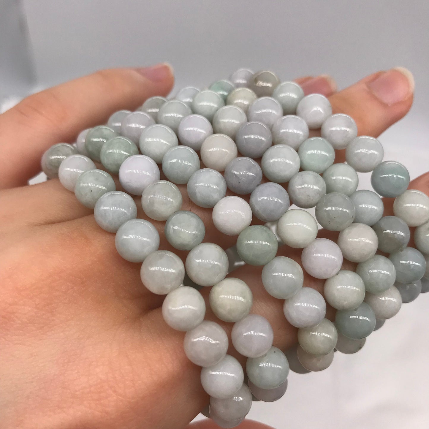 8mm Natural White Jade Beaded Bracelet