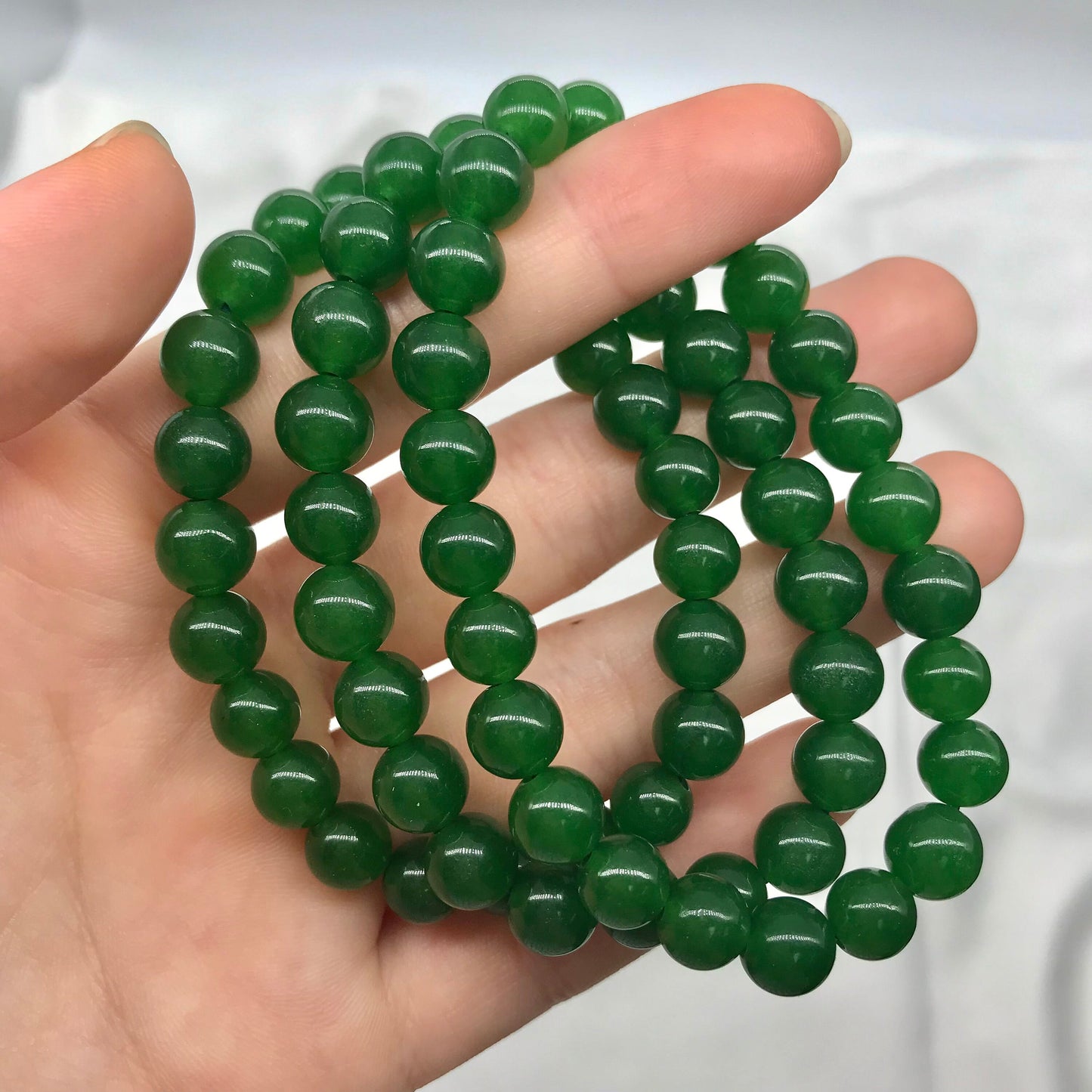8mm Genuine Dark Green Jade Beaded Bracelet, Natural Gemstone Bracelet