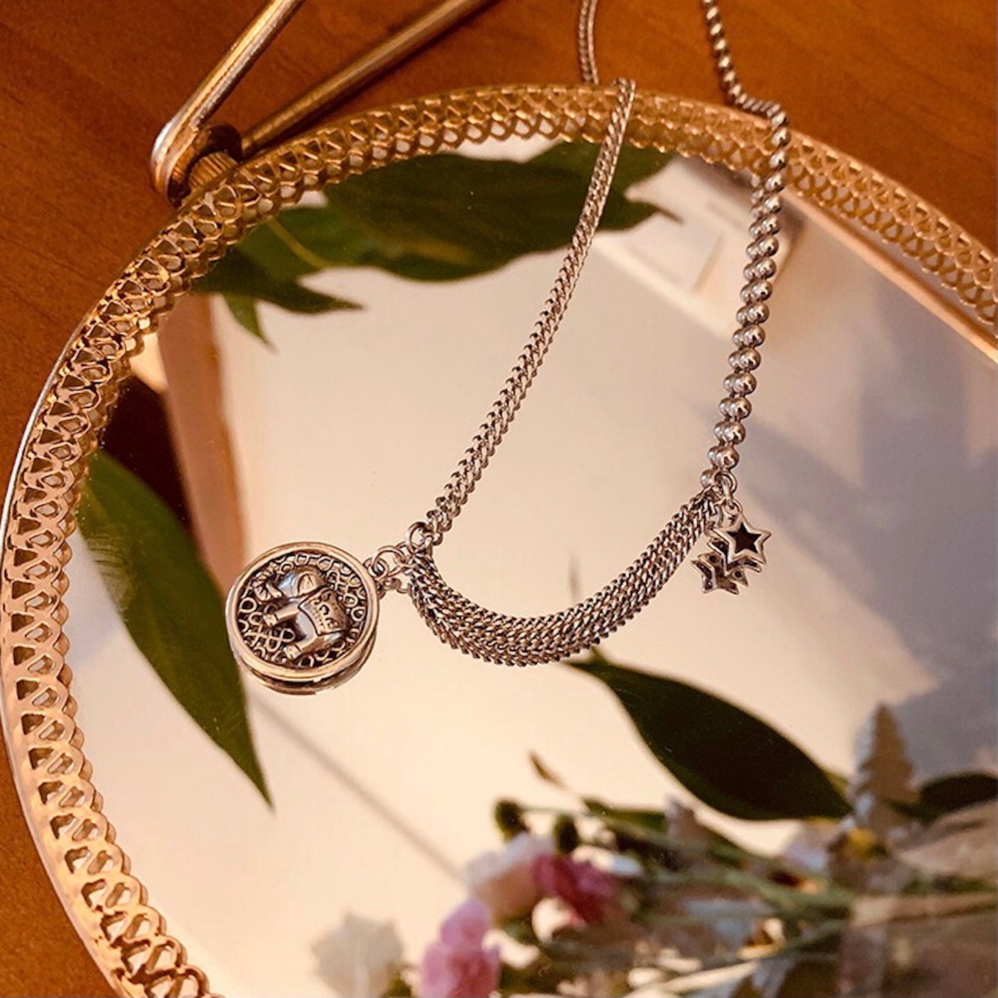 925 Sterling Silver Elephant Star Clavicle Chain Necklace