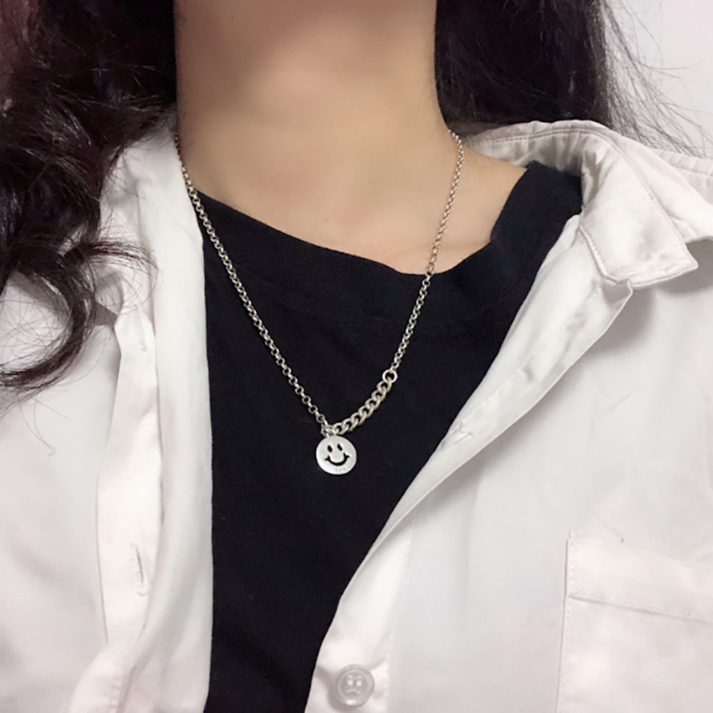 925 Sterling Silver Smiley Face Chain Necklace