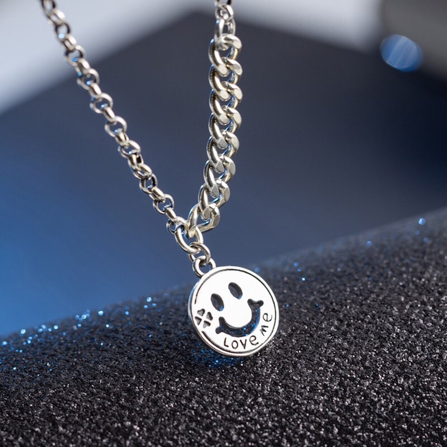 925 Sterling Silver Smiley Face Chain Necklace