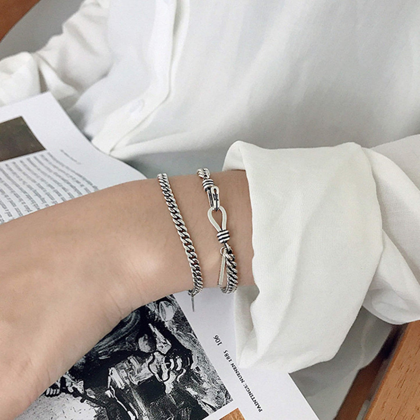 925 Sterling Silver Personality Castorpollux Curb Chain Bracelet