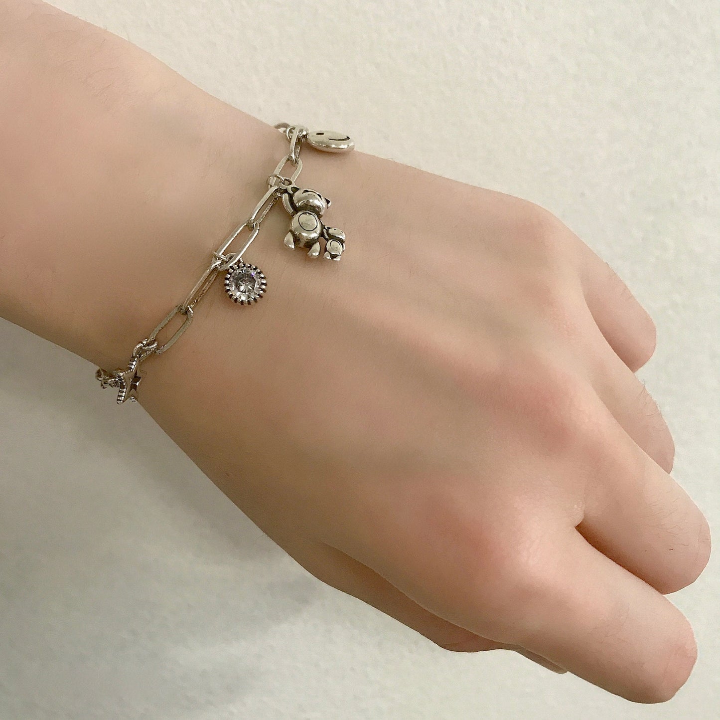 925 Sterling Silver Personality Smiley face Chain Bracelet
