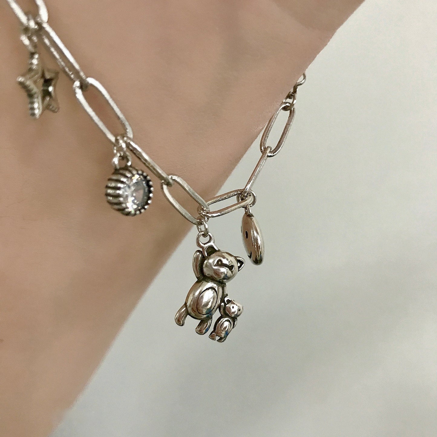 925 Sterling Silver Personality Smiley face Chain Bracelet