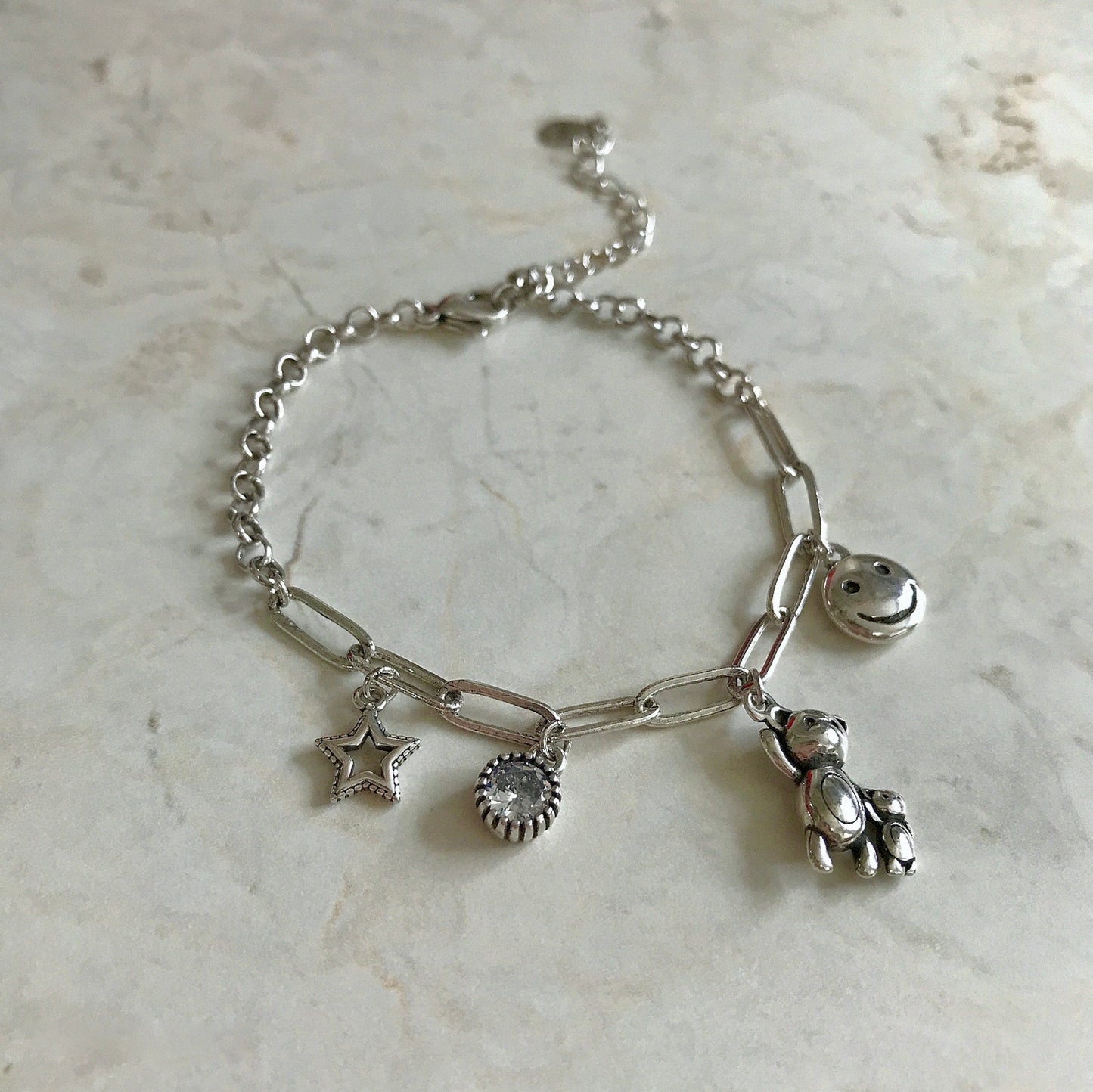 925 Sterling Silver Personality Smiley face Chain Bracelet