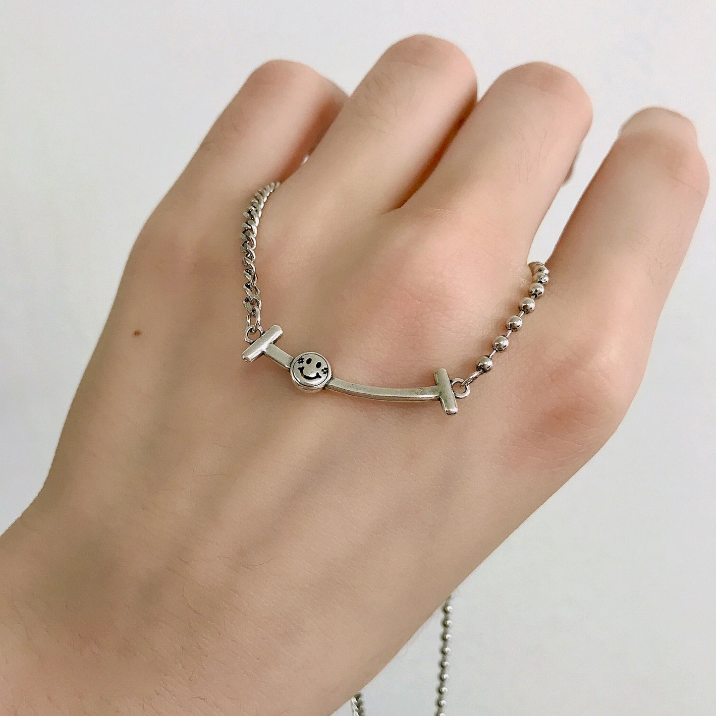 925 Sterling Silver Smiley Face Chain Necklace