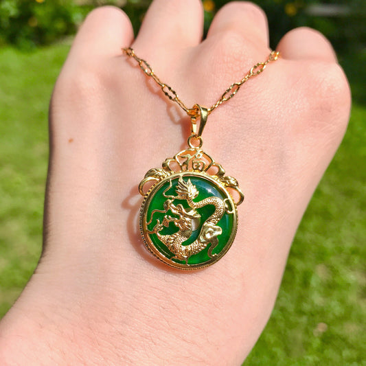 Crystal Glass Good fortune (Fu) Dragon Pendant Necklace