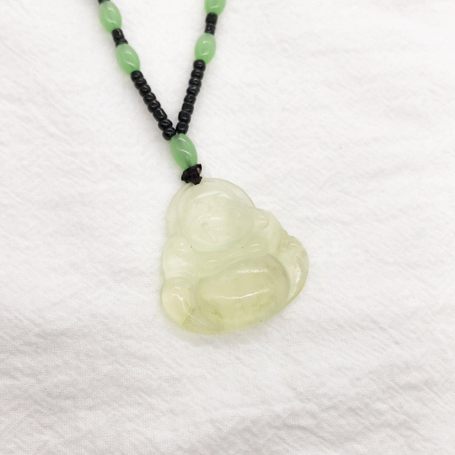 Light Green Jade Buddha Pendant Beaded Necklace