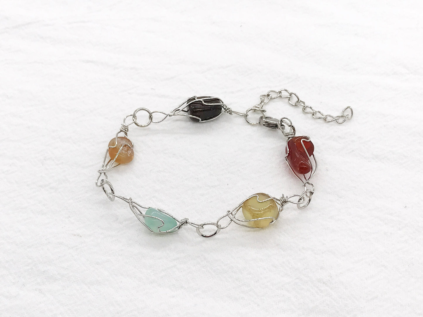 Natural Gemstone Link Bracelet