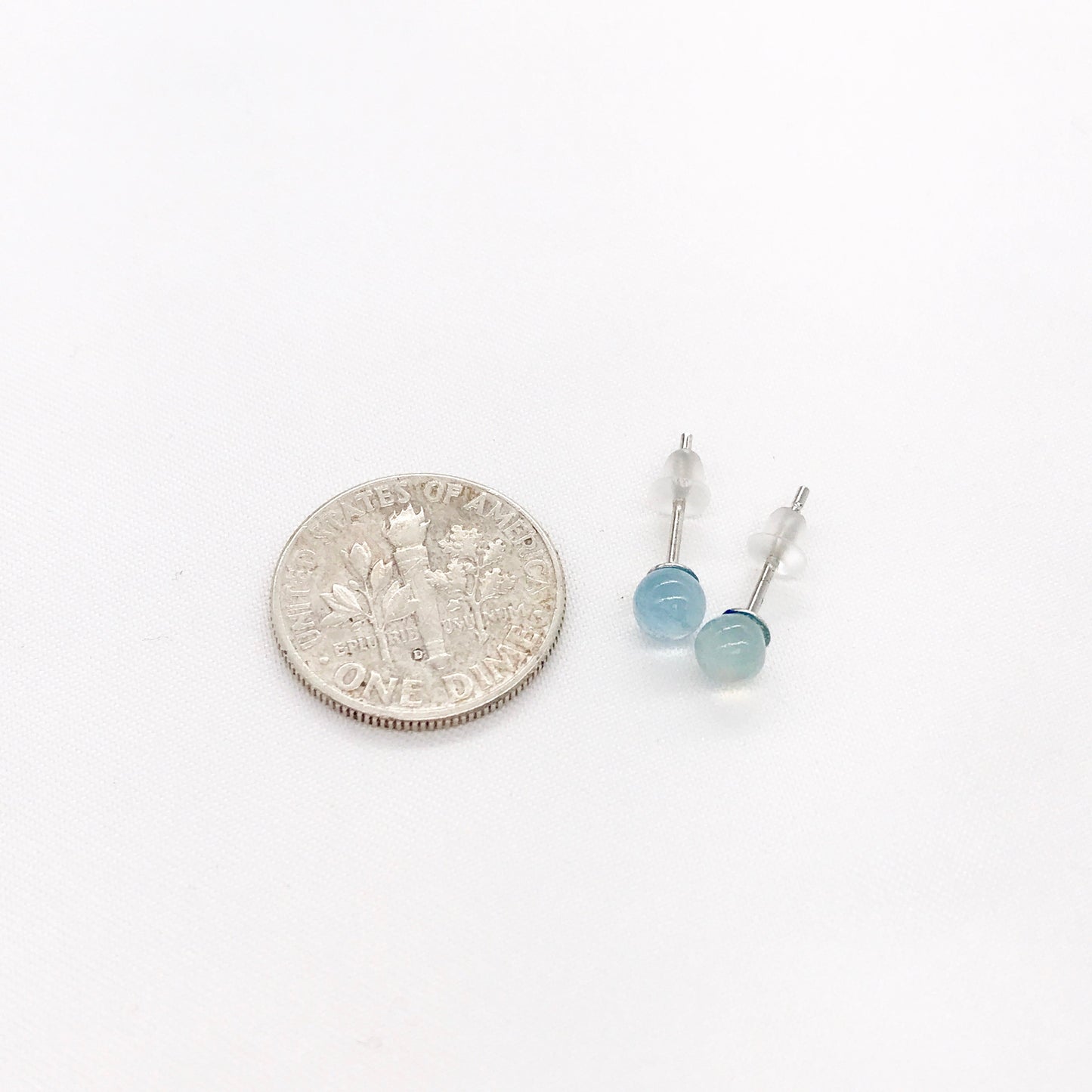 4mm Blue Agate Ball Sterling Silver Studs Earring