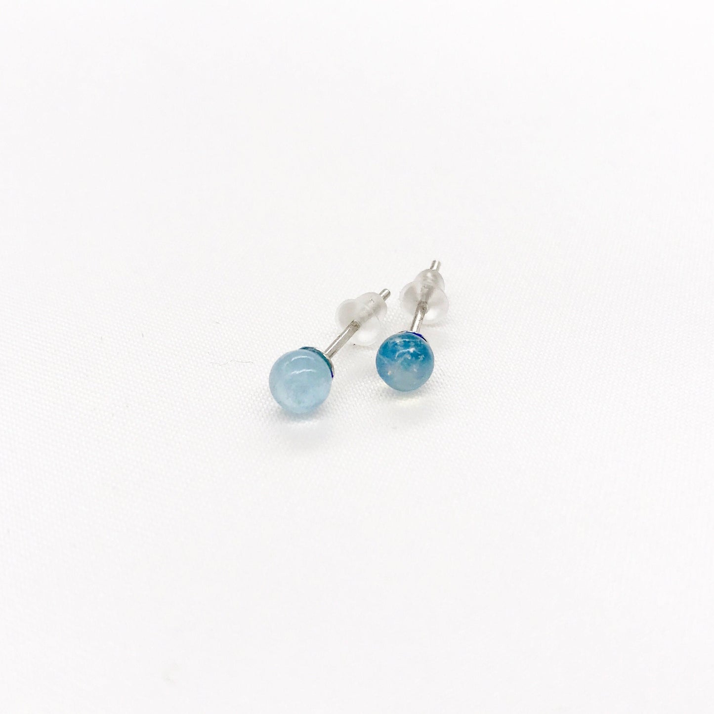 4mm Blue Agate Ball Sterling Silver Studs Earring