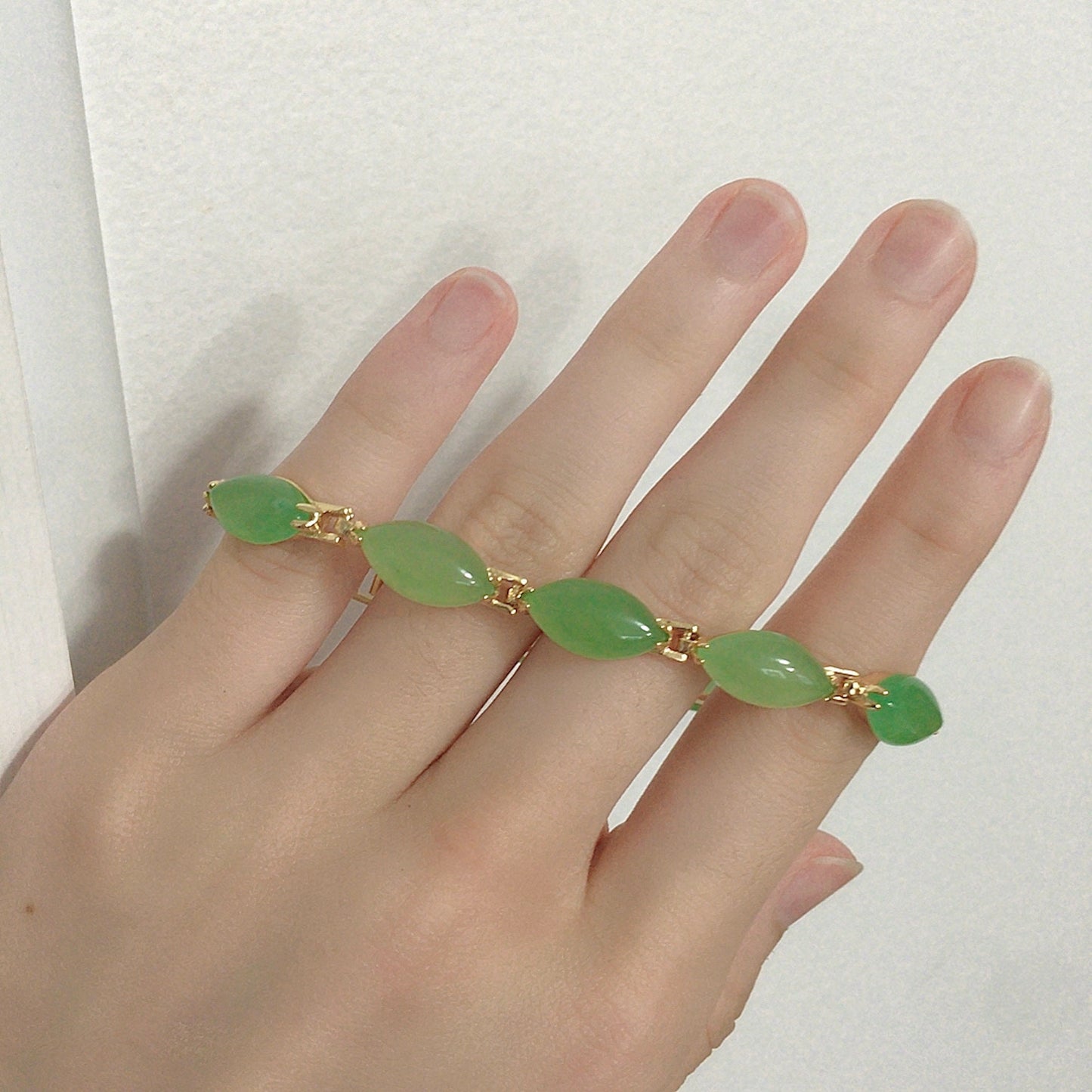 Light Green Jade Link Bracelet, Gold Plated