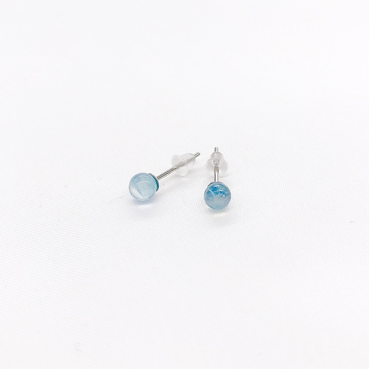 4mm Blue Agate Ball Sterling Silver Studs Earring