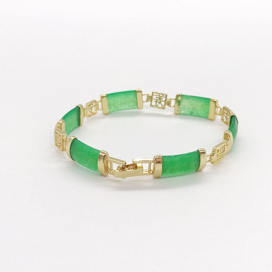 Chinese Characters Good Fortune Green Jade Link Bracelet