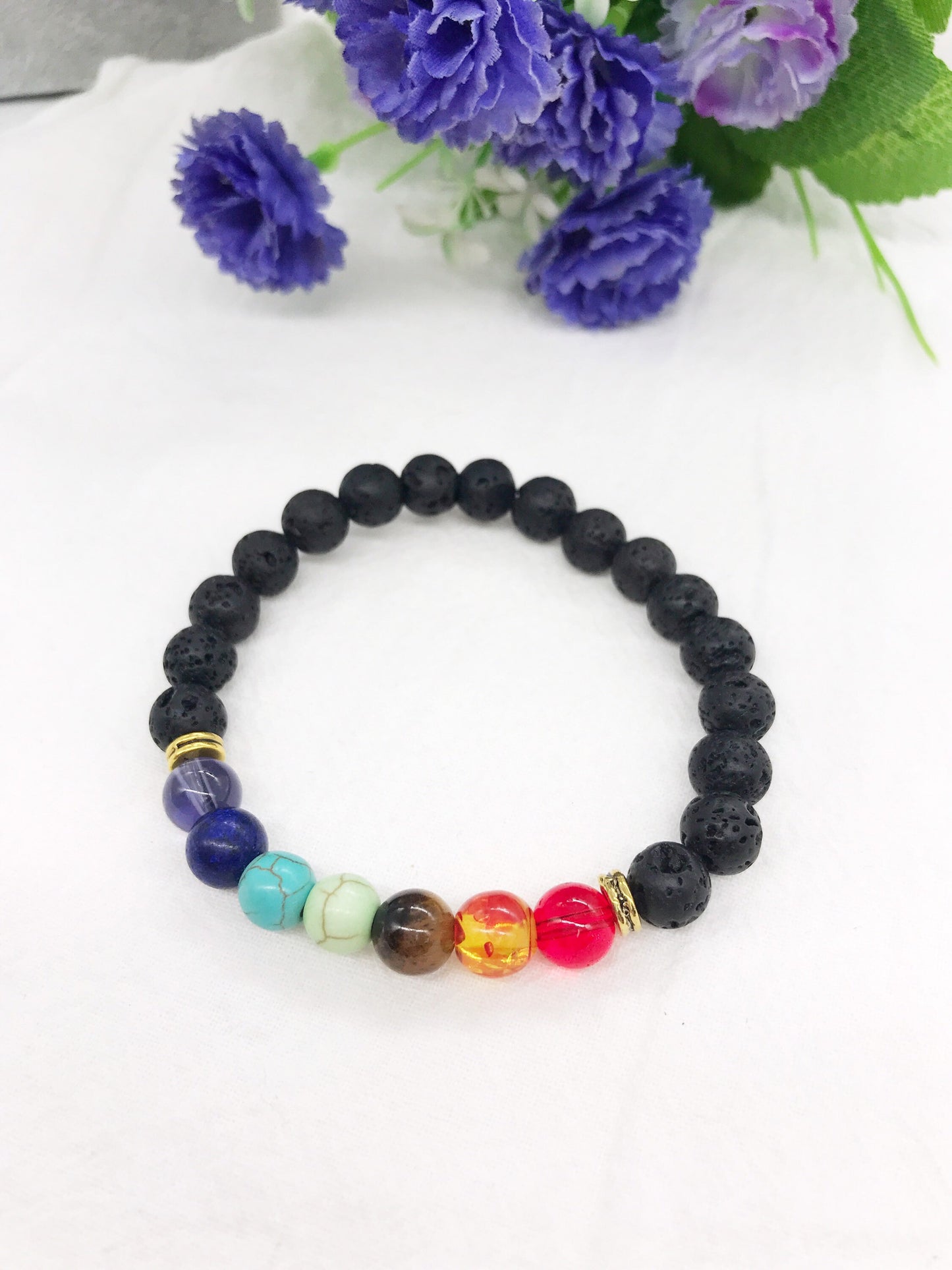 7 Chakra Natural Stone Yoga Beaded Adjustable Bracelet, 10 mm Gemstone beaded bracelet