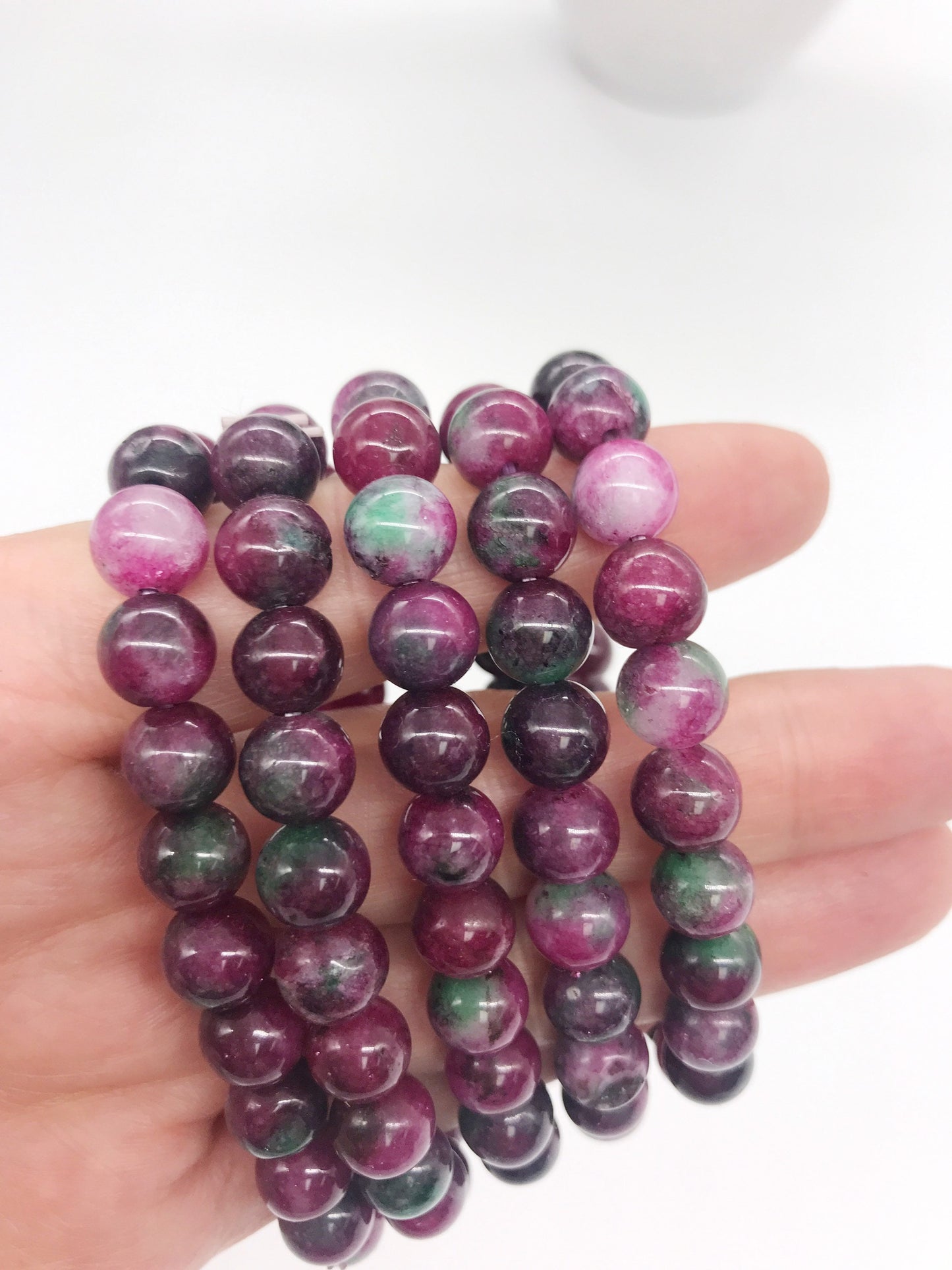 Green and pink gemstone beaded bracelet, 8mm Gemstone Beaded Bracelet