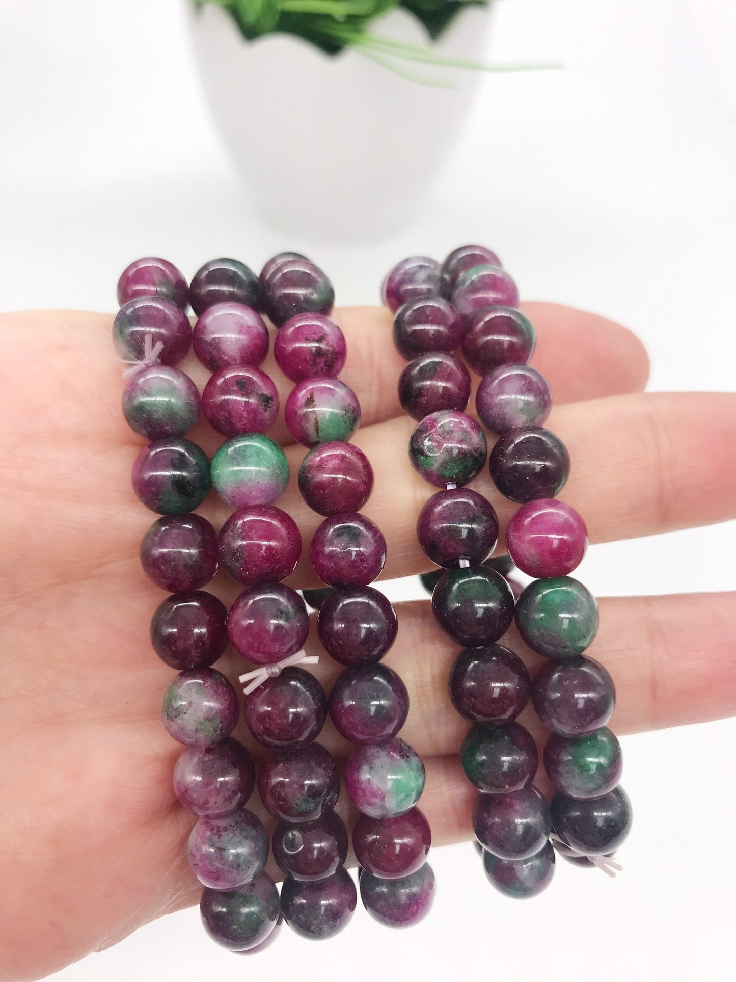 Green and pink gemstone beaded bracelet, 8mm Gemstone Beaded Bracelet