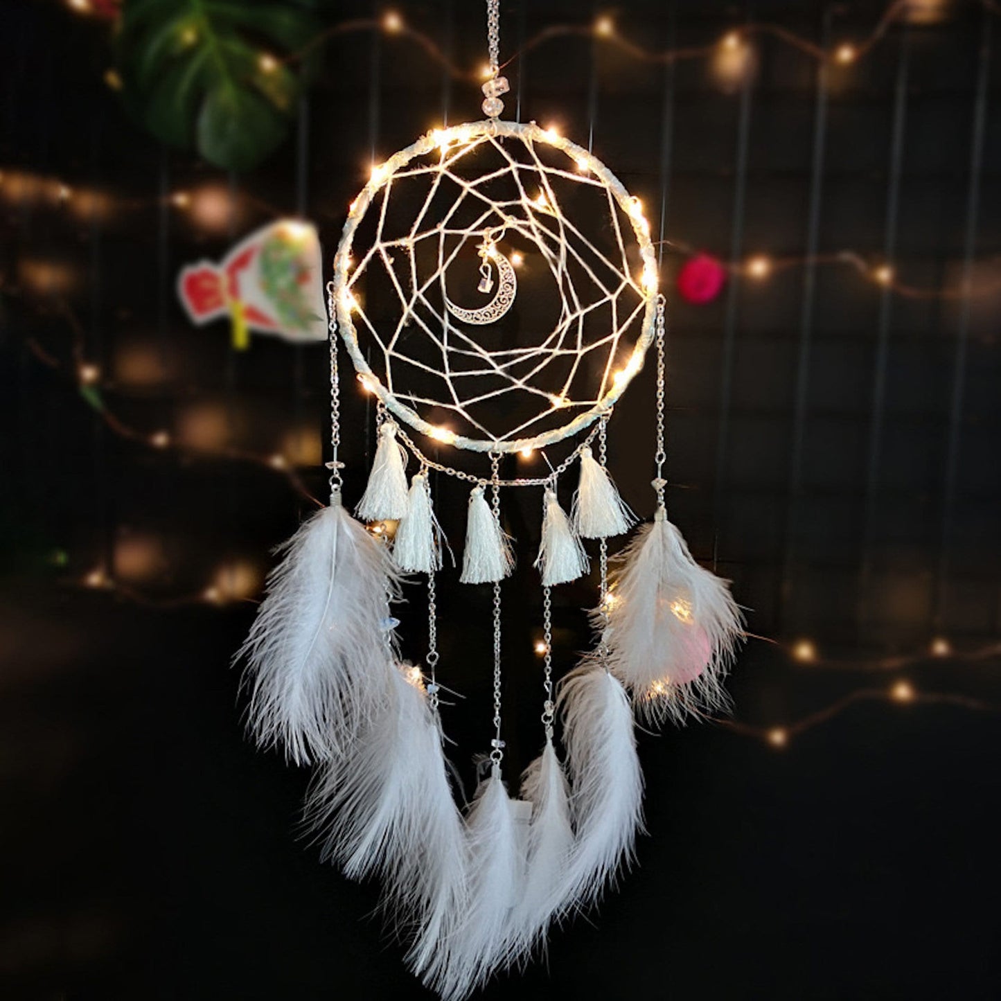 6" Nature Material White Feather Handmade Dreamcatcher