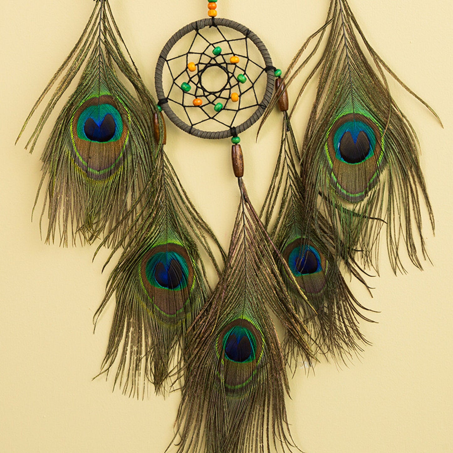 6" Nature Material Peacock Feather Handmade Dreamcatcher