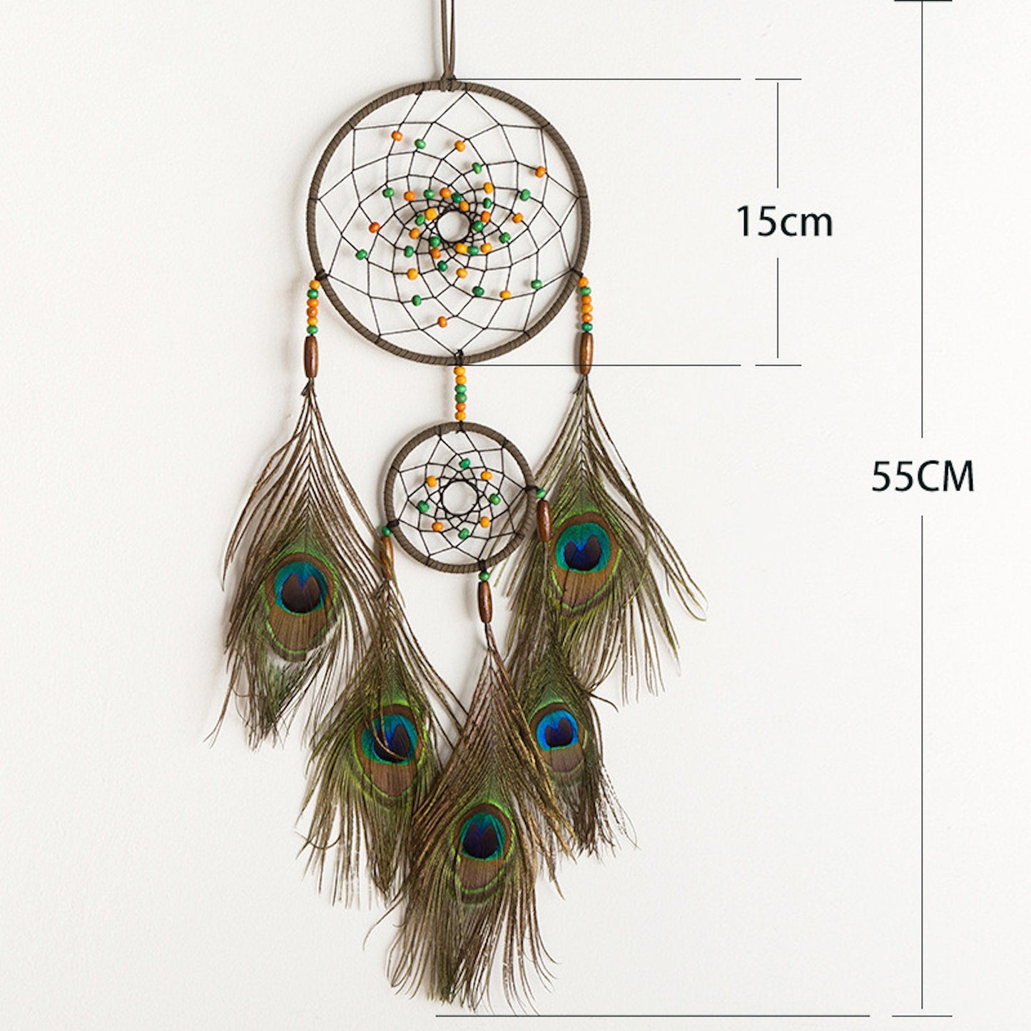 6" Nature Material Peacock Feather Handmade Dreamcatcher