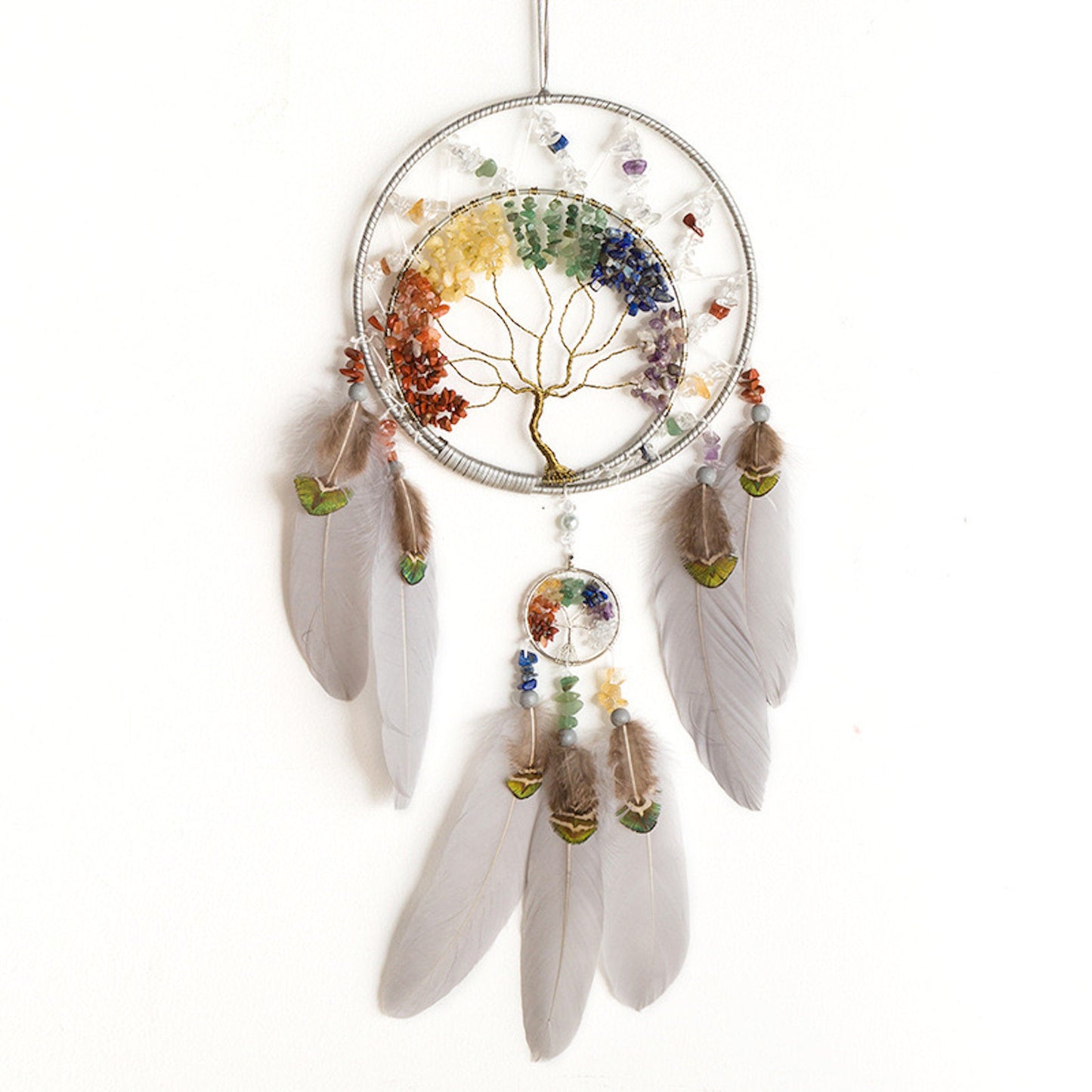 8" Nature Material Reiki Crystal Handmade Dreamcatcher