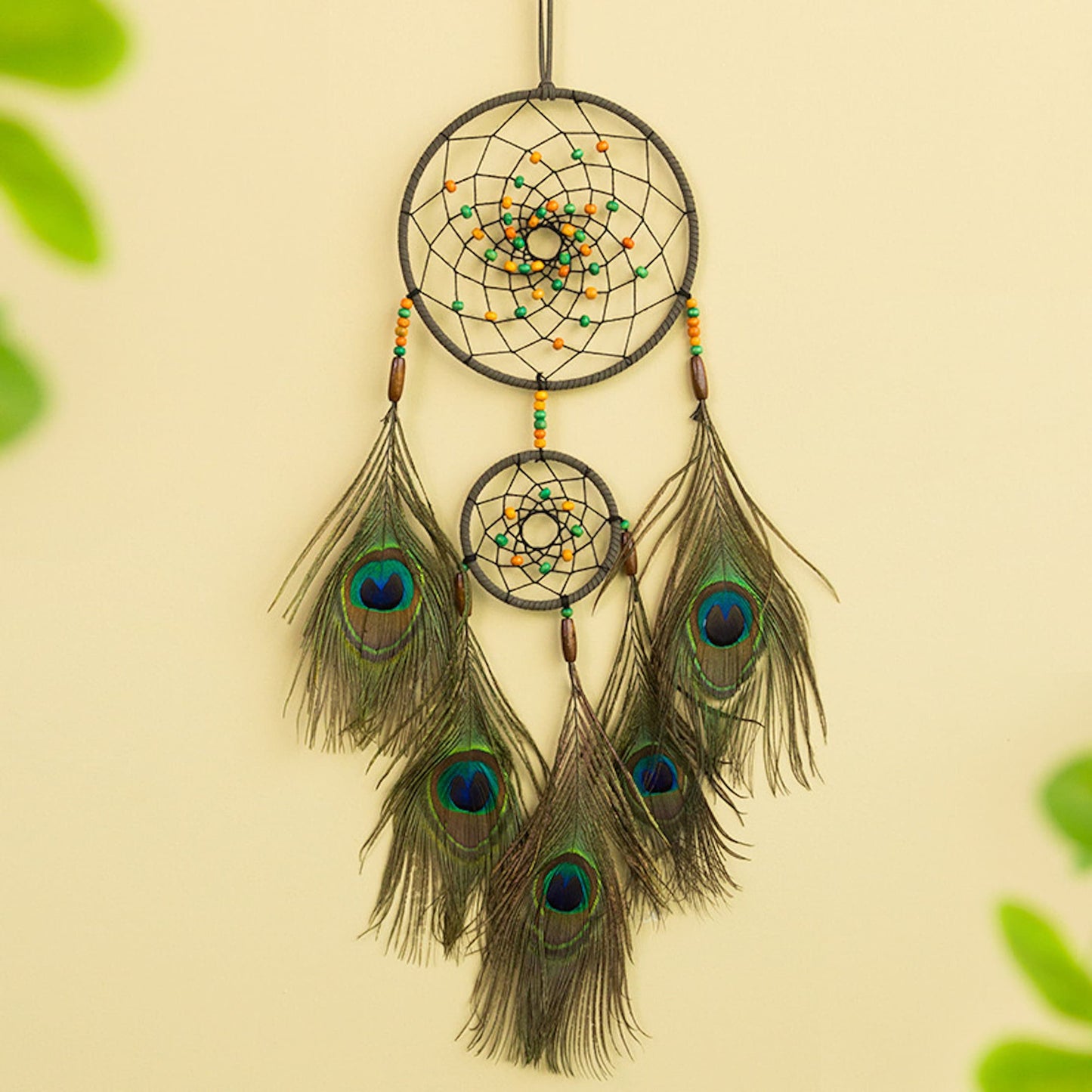 6" Nature Material Peacock Feather Handmade Dreamcatcher