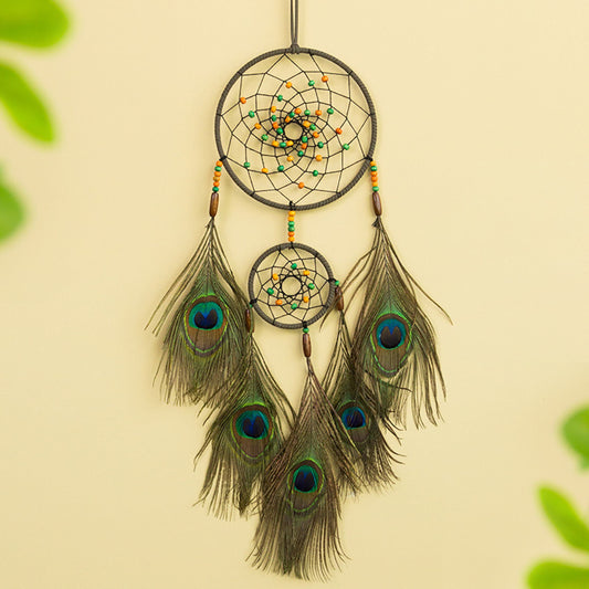 6" Nature Material Peacock Feather Handmade Dreamcatcher