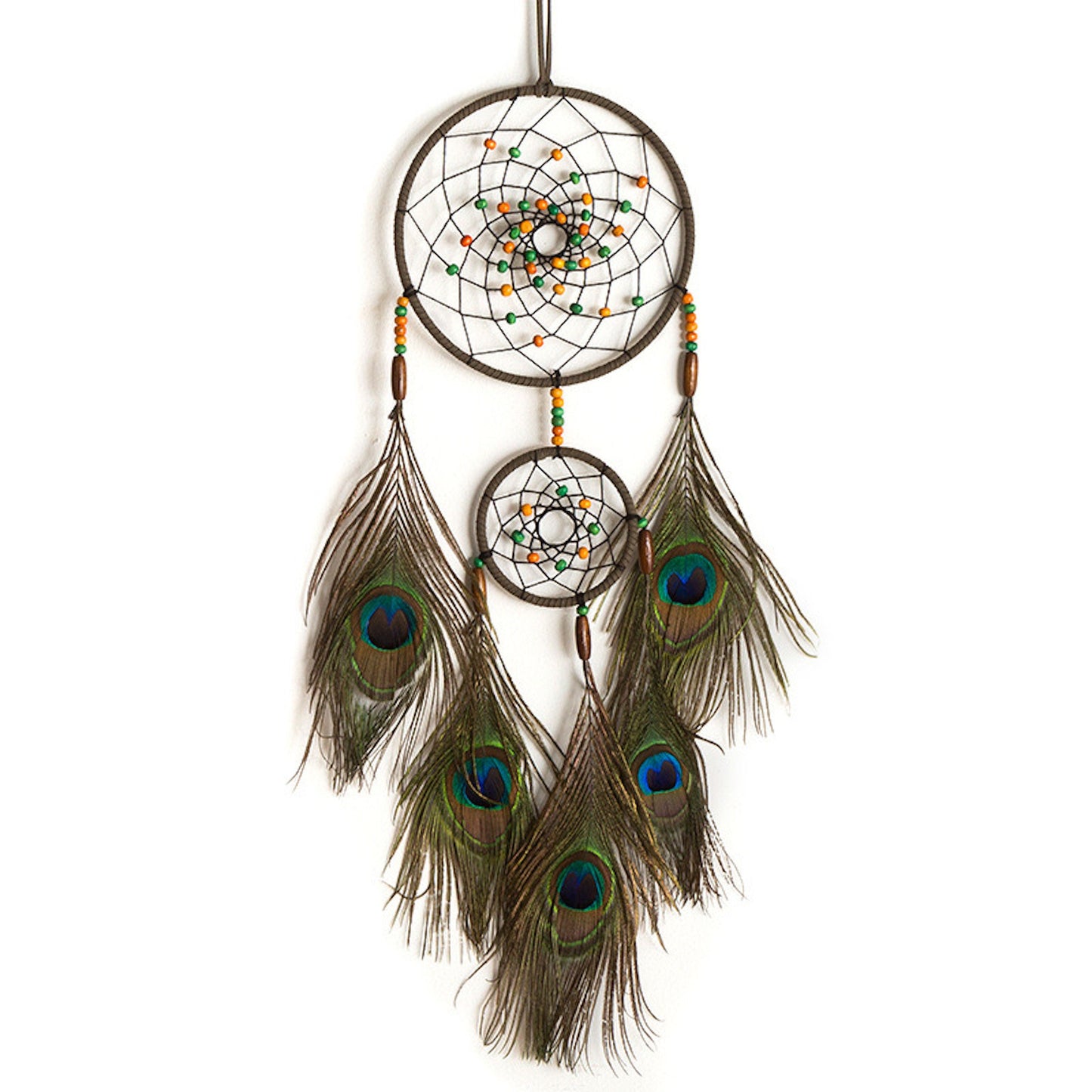 6" Nature Material Peacock Feather Handmade Dreamcatcher